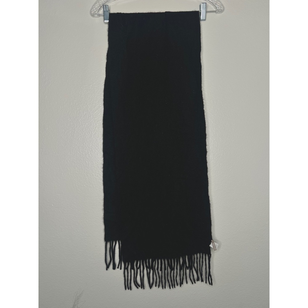 Nordstrom Black 100% Cashmere Fringed Winter Scarf Solid Soft Warm Wrap